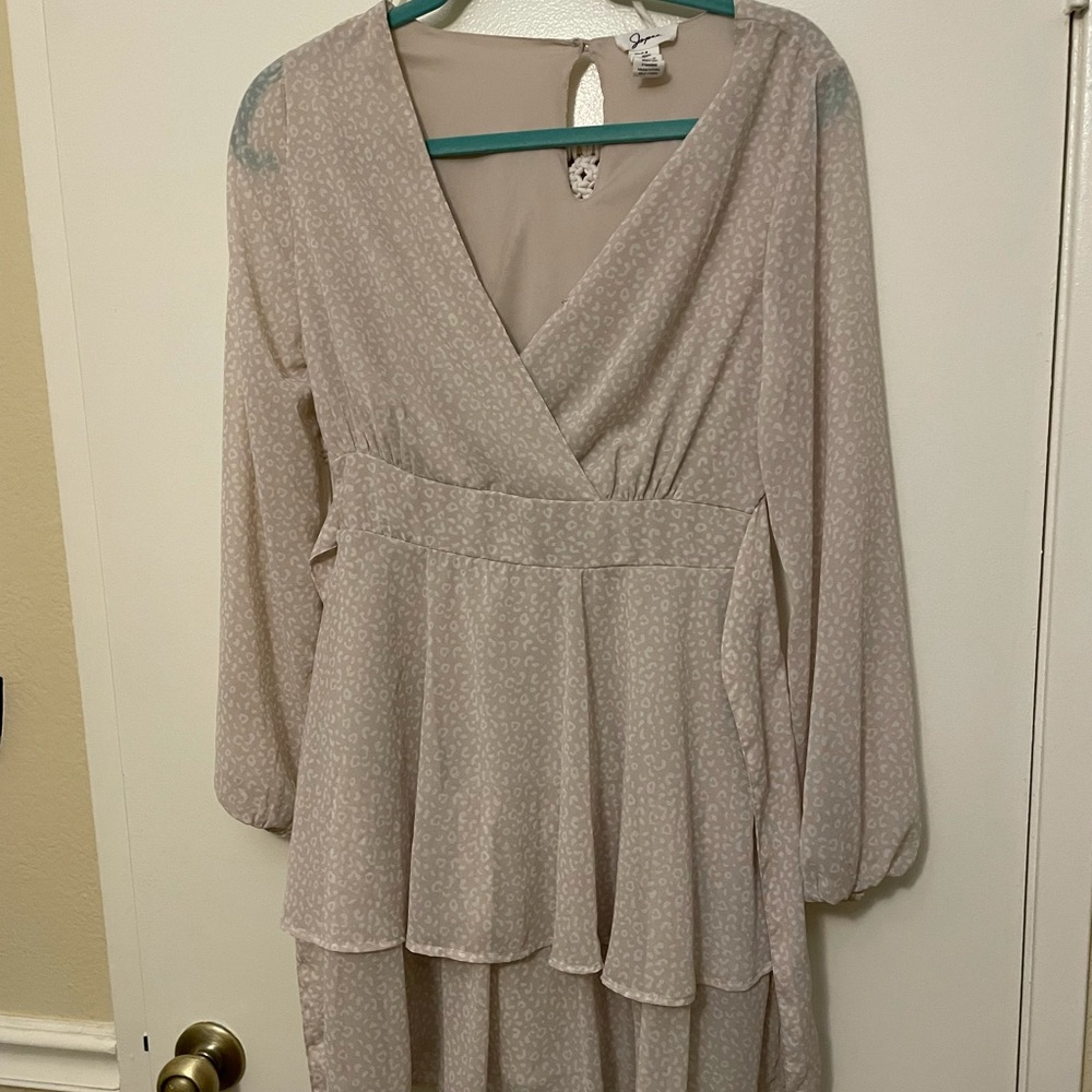 Beige Patterned Layered Wrap Around Mini Dress - image 2